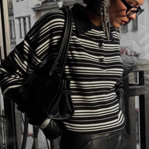 Vintage Striped Knit Polo Sweater
