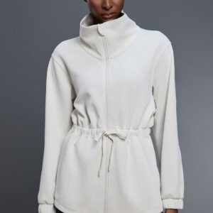 Air Layer Stand Collar Drawstring Waist Mid Length Jacket