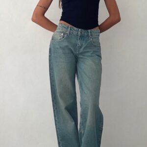 Solid Stretch Straight Leg Jeans