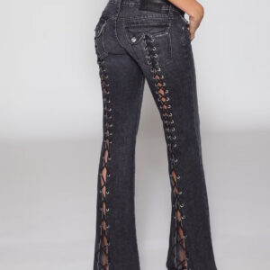 Open Back Lace Up Y2K Flare Jeans