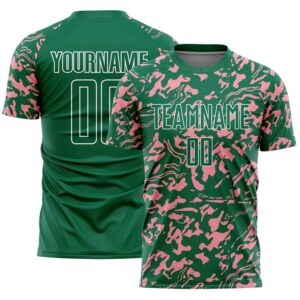 Custom Kelly Green Medium Pink-White Liquid Fluid Pattern Sports Sublimation Soccer Uniform Jersey
