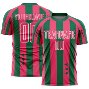 Custom Kelly Green Neon Pink-White Stars And Stripes Sports Sublimation Soccer Uniform Jersey