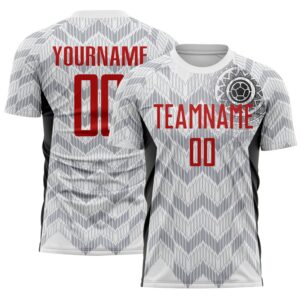 Custom White Red Gray-Black Colombia Zigzag Pattern Sublimation Soccer Uniform Jersey