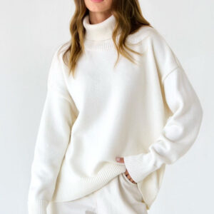Basic Solid Knit Turtleneck Sweater