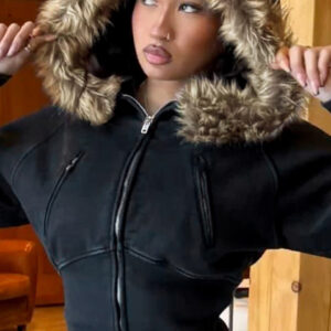 Street Style Fur Trim Sweatshirt Jacket