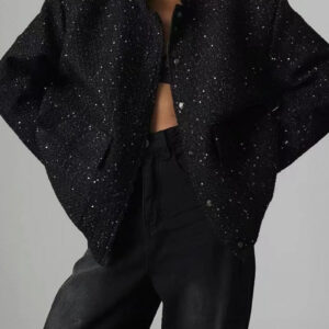 Pearl Embellished Cropped Aviation Jacket