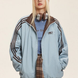 Reversible Stand Collar Colorblock Jacket